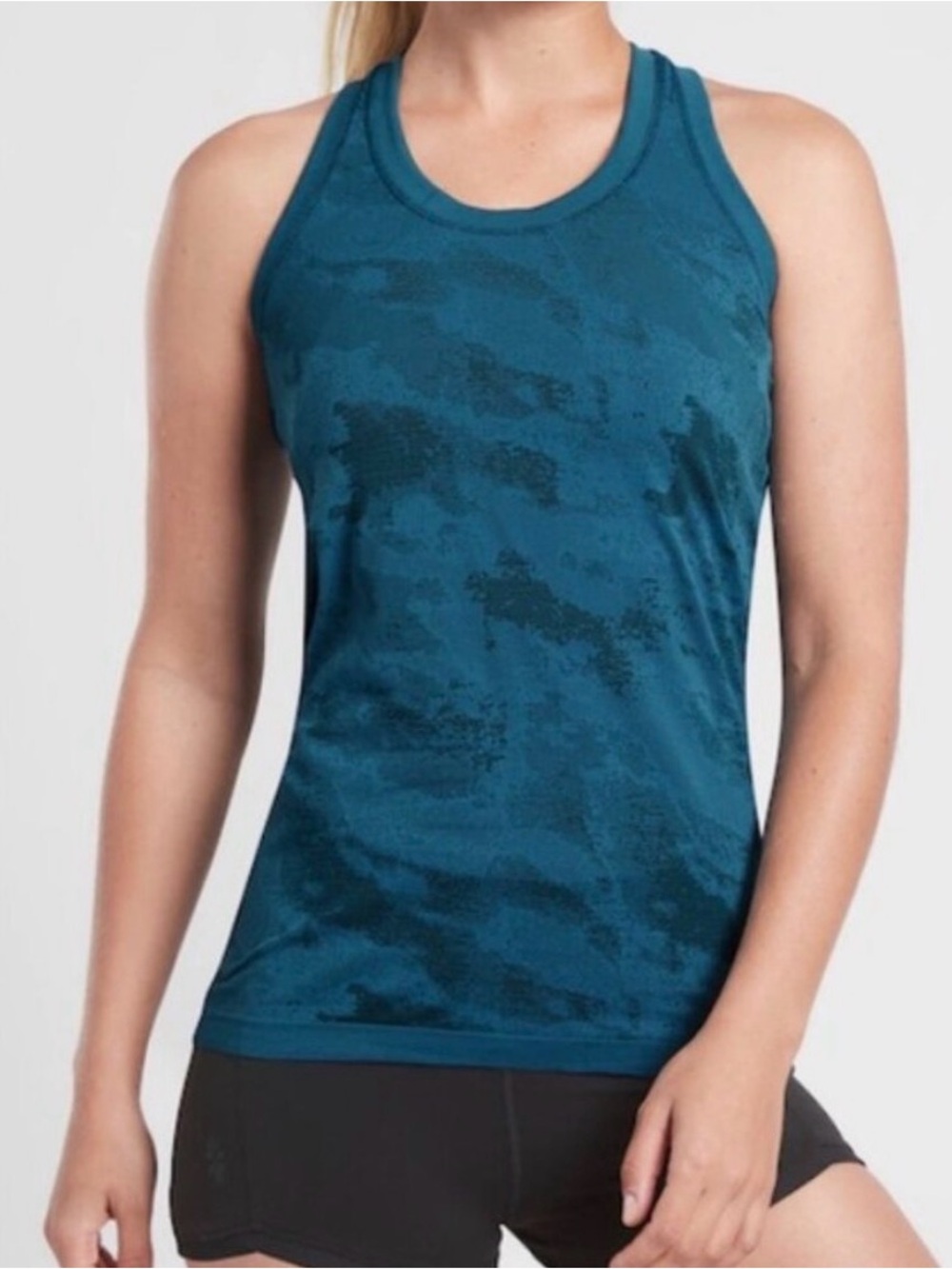 Athleta Momentum Camo Racerback Tank Top Seamless Dark Surf Teal